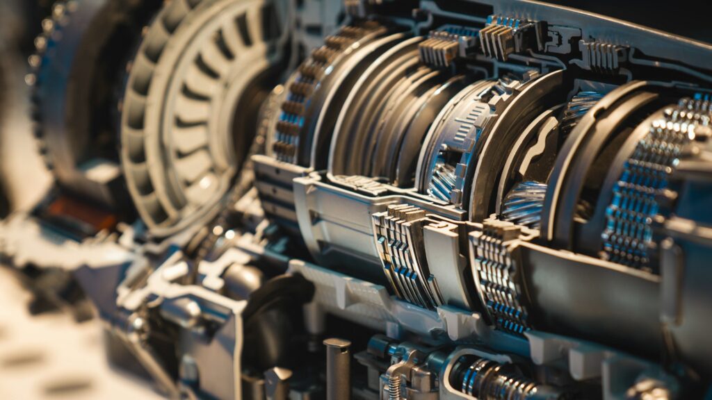 Close-up of a CVT transmission on the bench